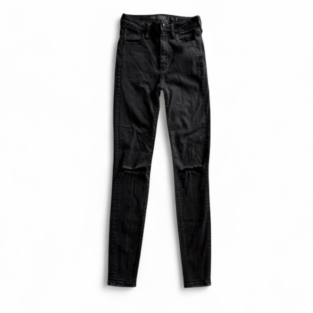 American Eagle Black Ripped Skinny Jeans 0 Long - Needs Repair